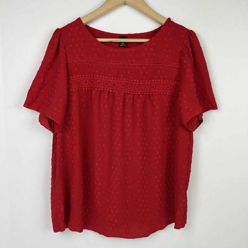 SHEIN Curve Short Sleeve Red Blouse Size 0XL